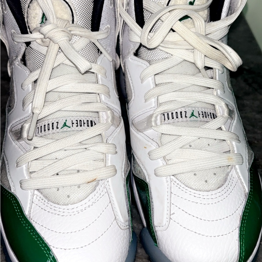 Air Jordan White and Green Sneakers 6.5 youth size